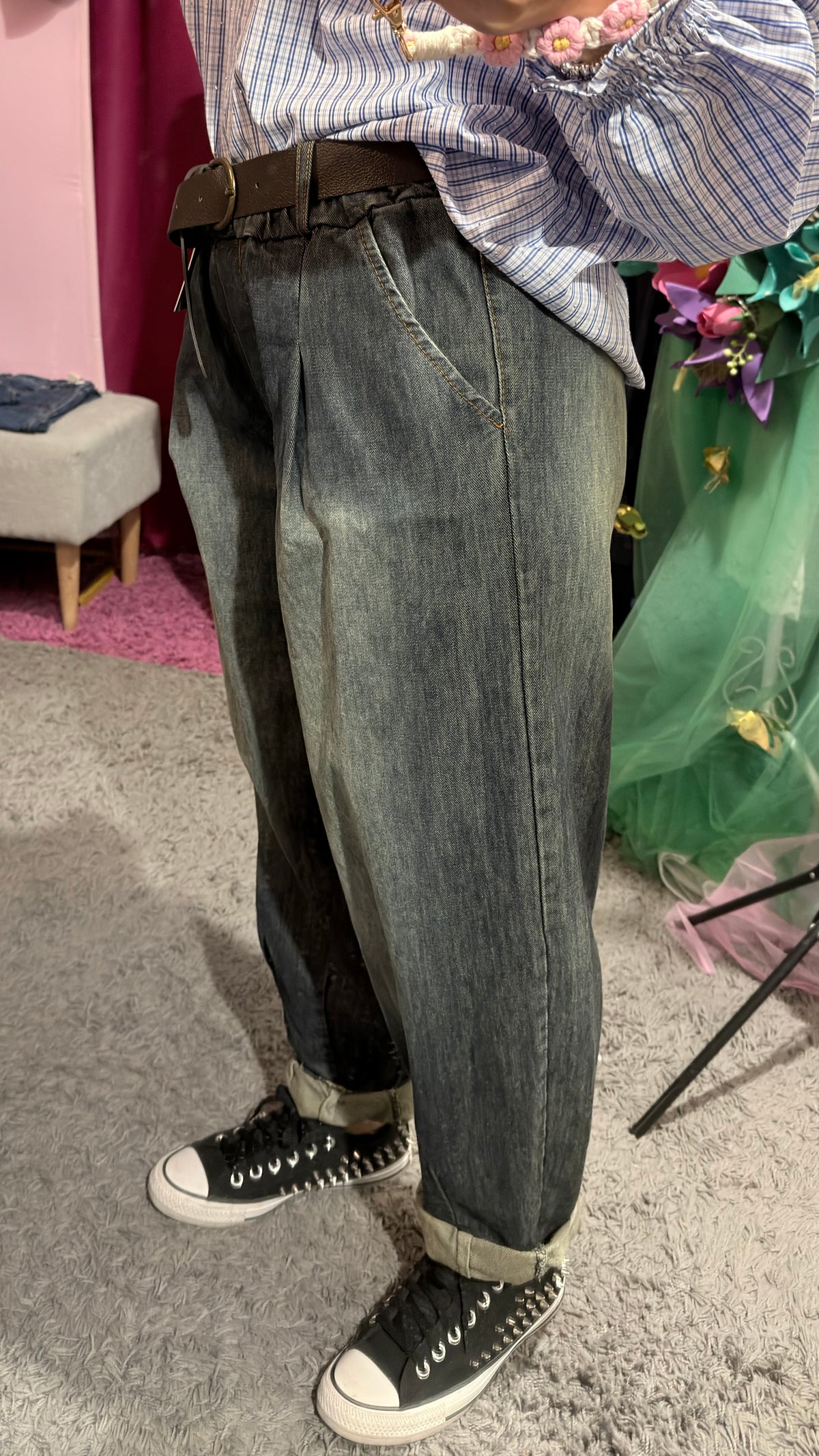 Jeans vita elastica con cinturino