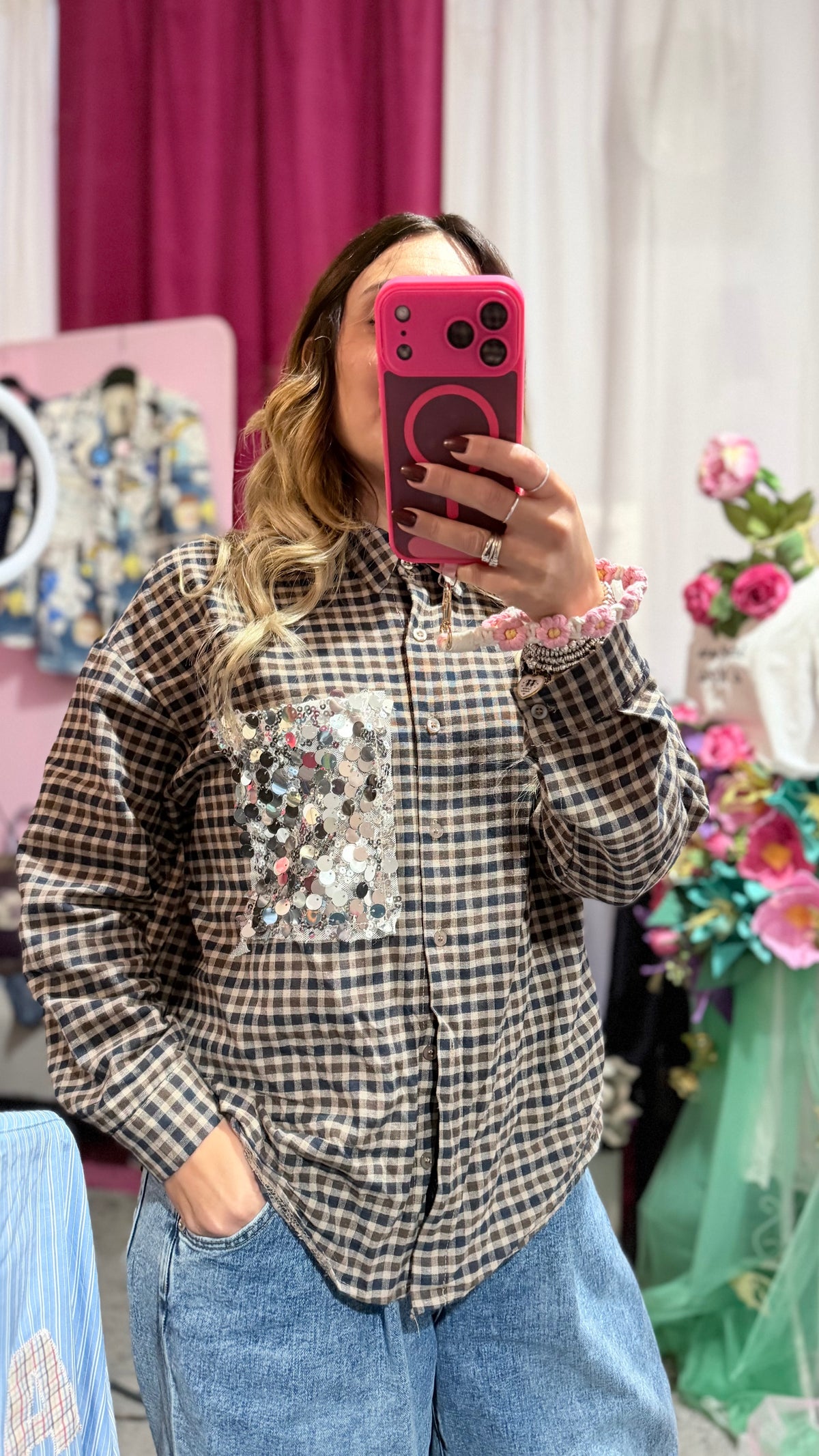 Camicia quadri tasca paillettes