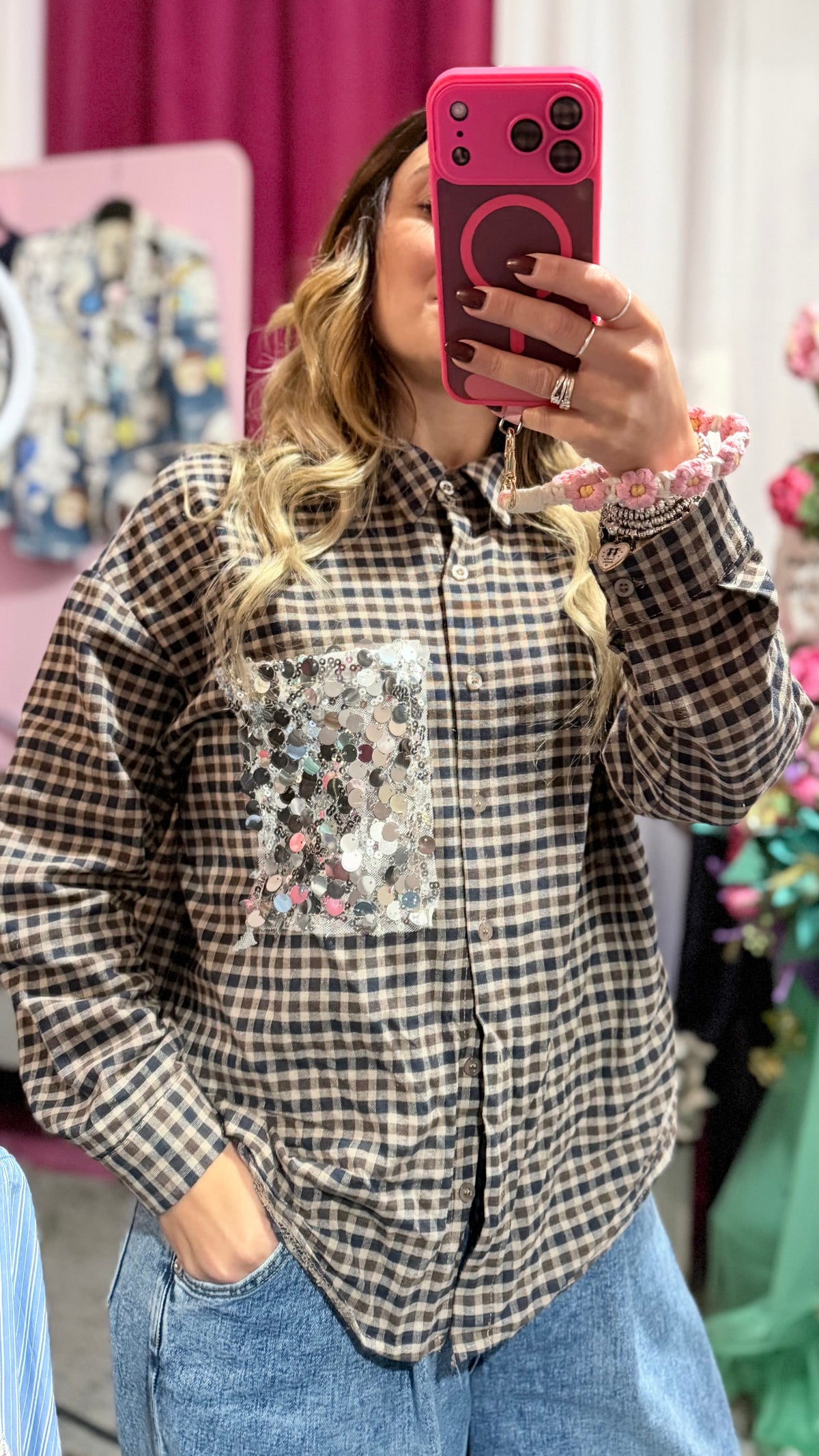 Camicia quadri tasca paillettes