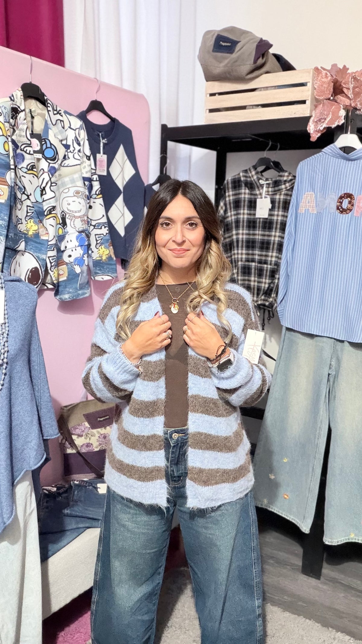 Cardigan  righe azzurro
