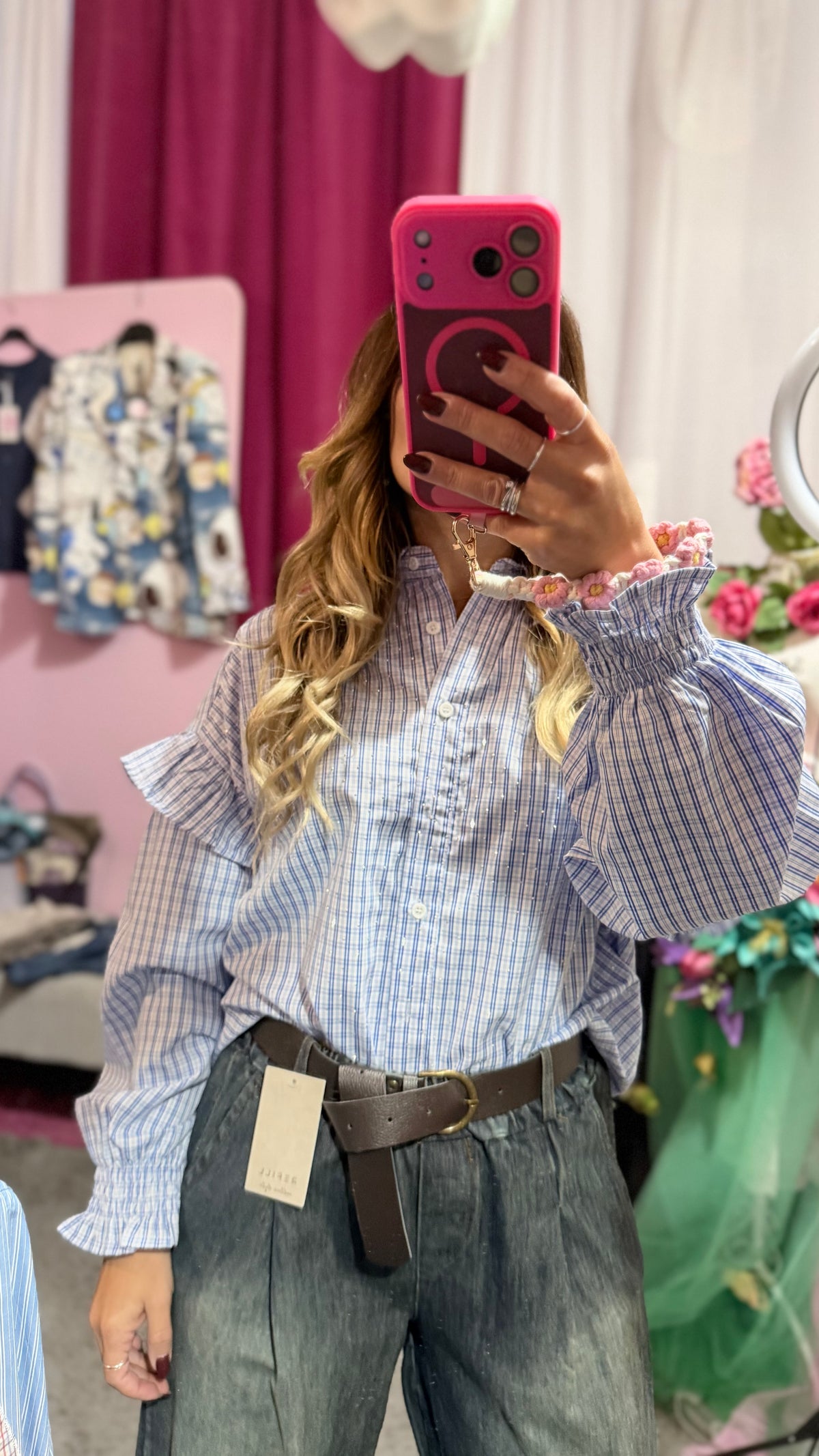 Camicia righe volant e strass