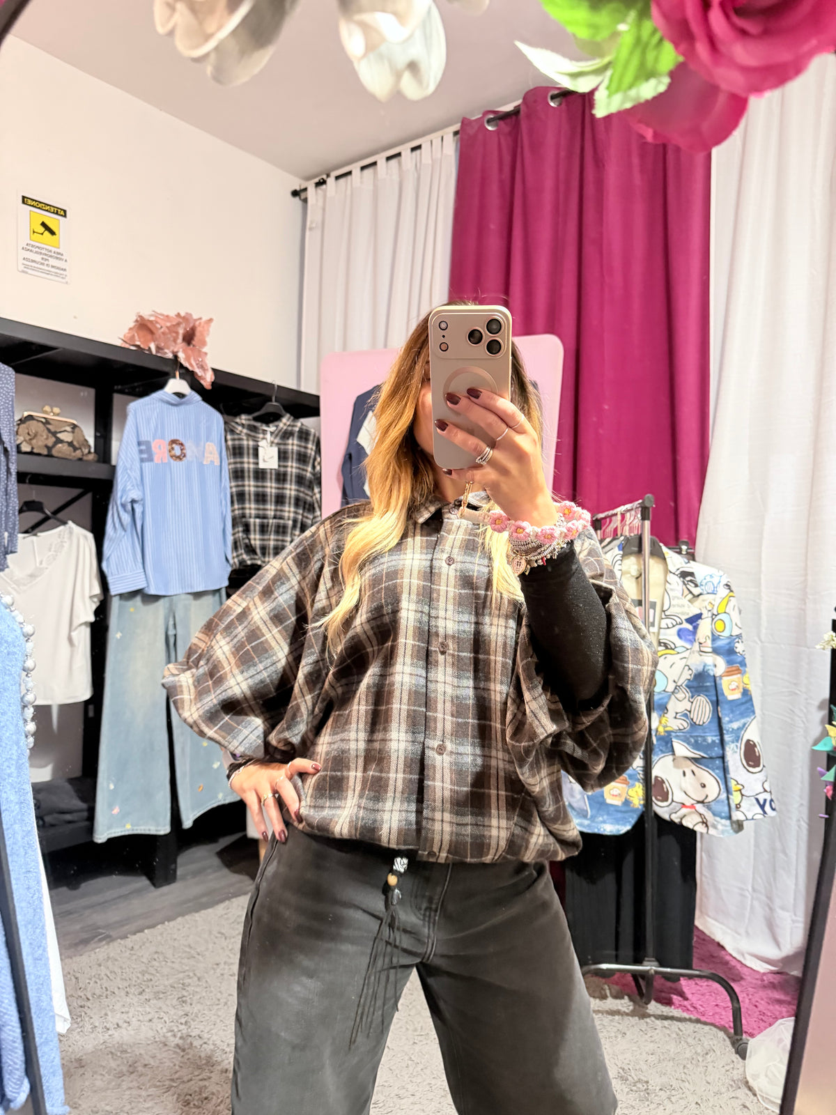 Camicia tartan sbuffo moro