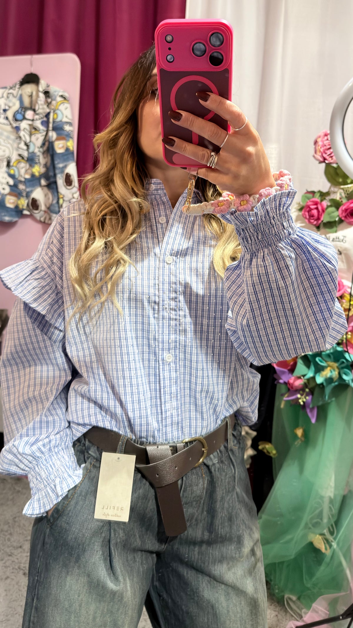 Camicia righe volant e strass