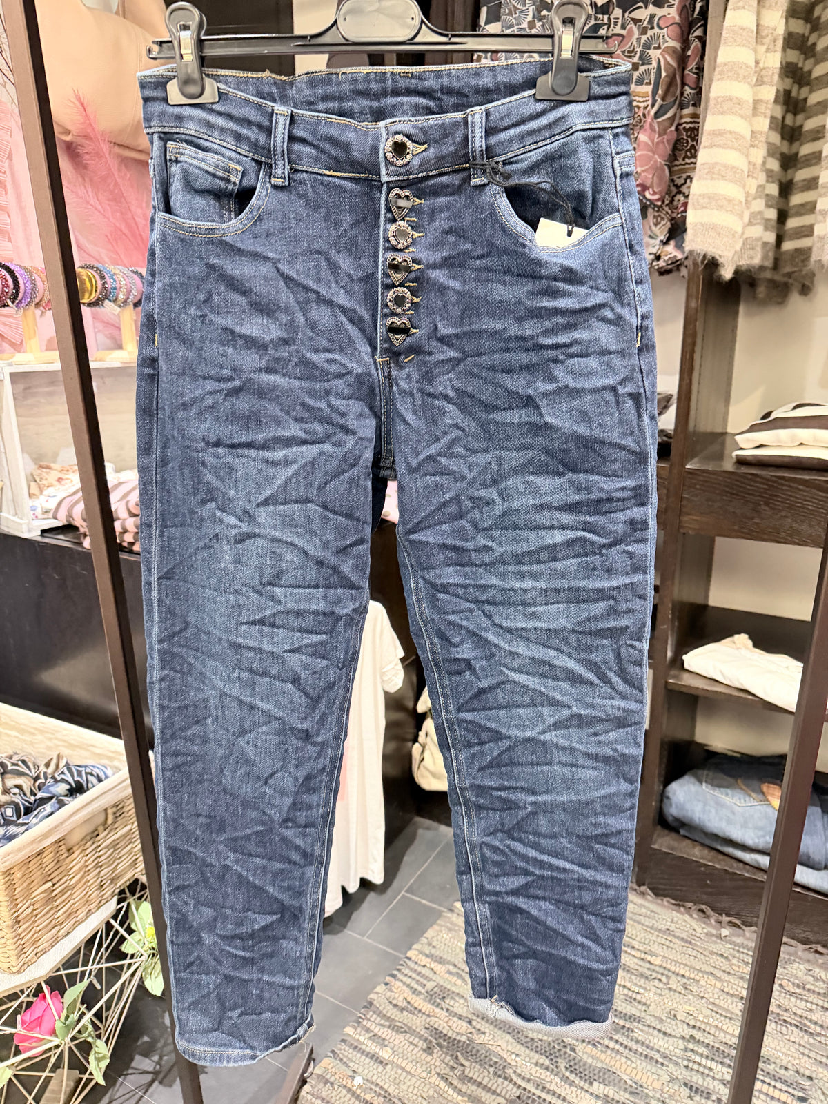 Jeans skinny bottoni gioiello