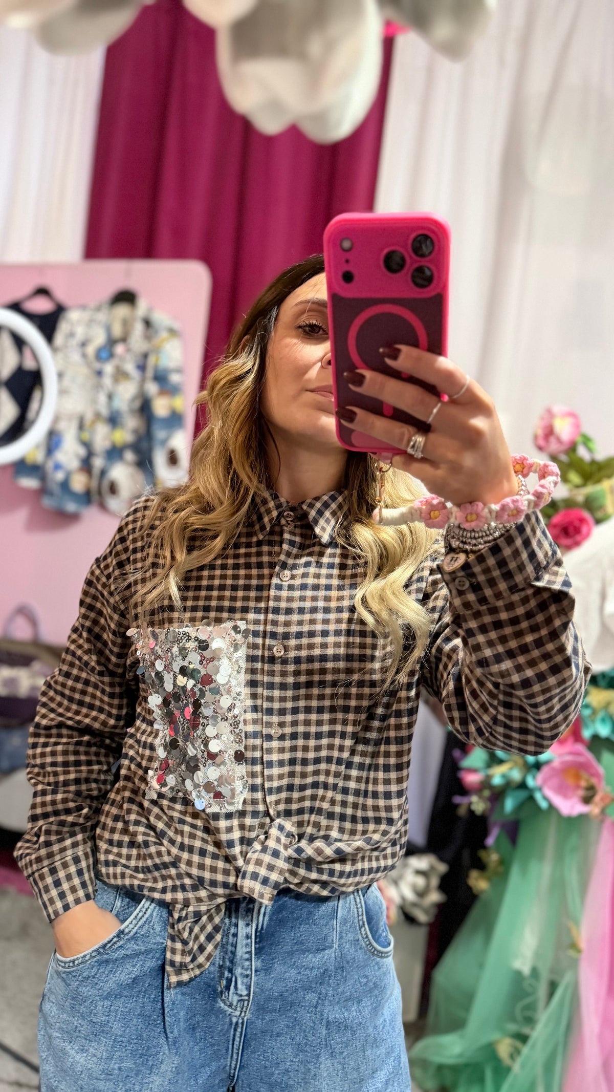 Camicia quadri tasca paillettes