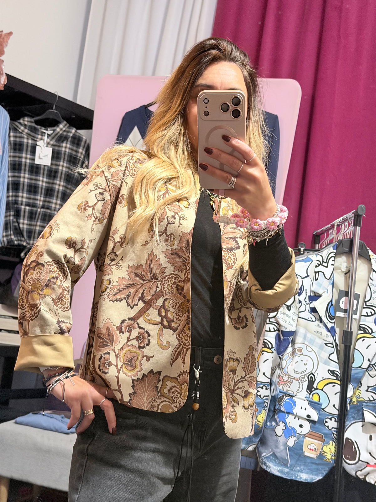 Blazer scamosciato fantasia panna
