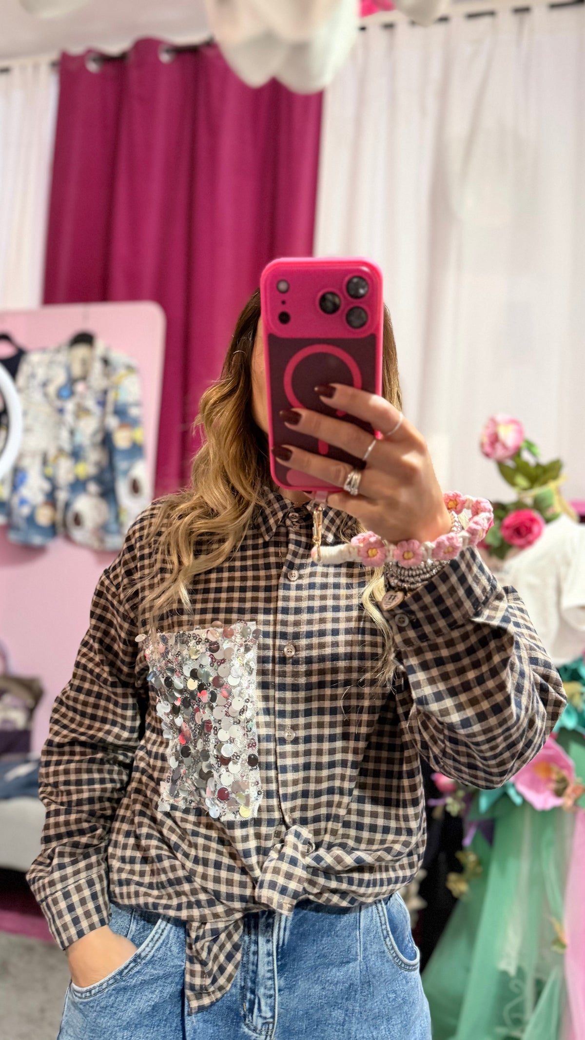Camicia quadri tasca paillettes