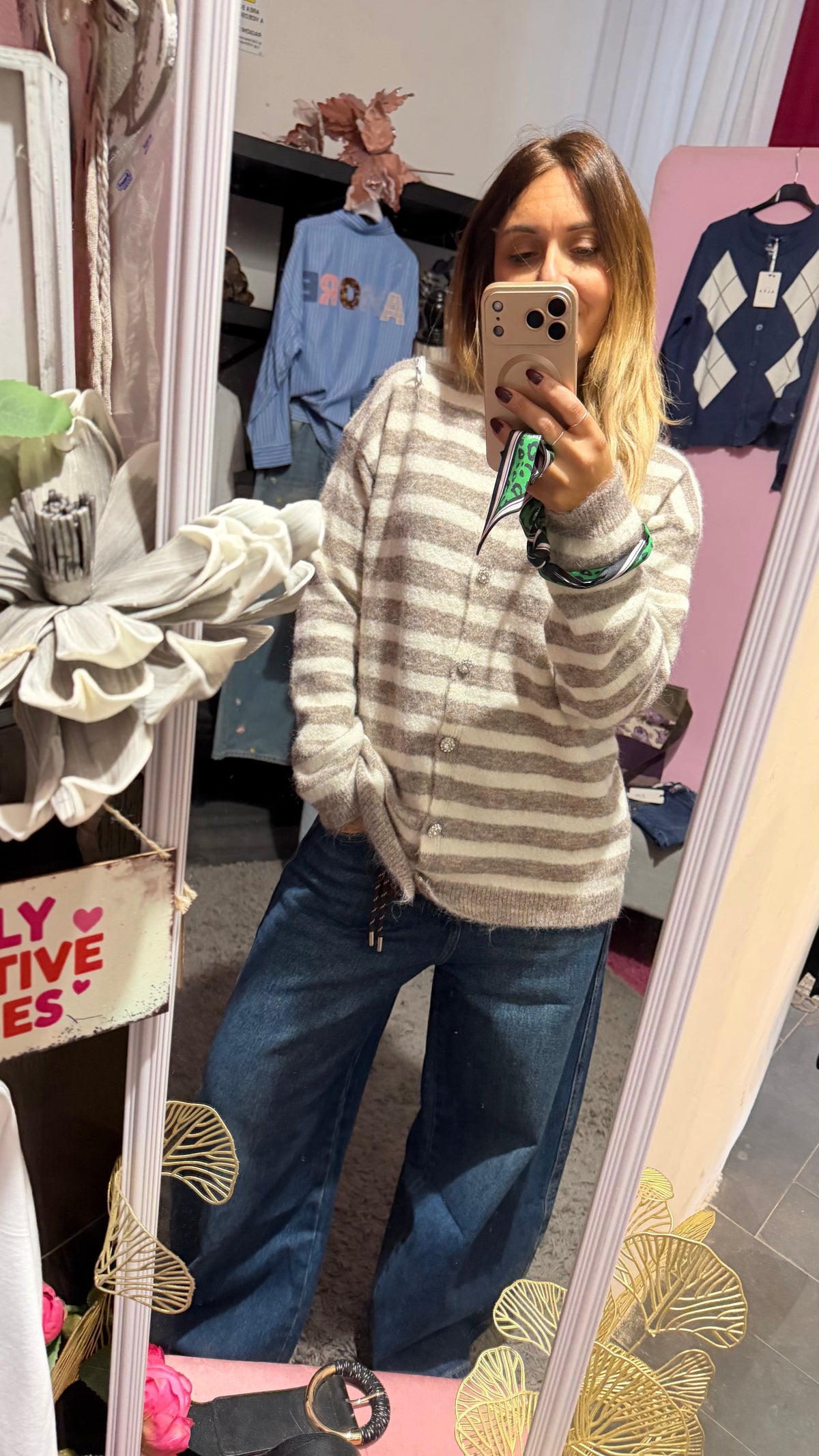 Cardigan righe tortora
