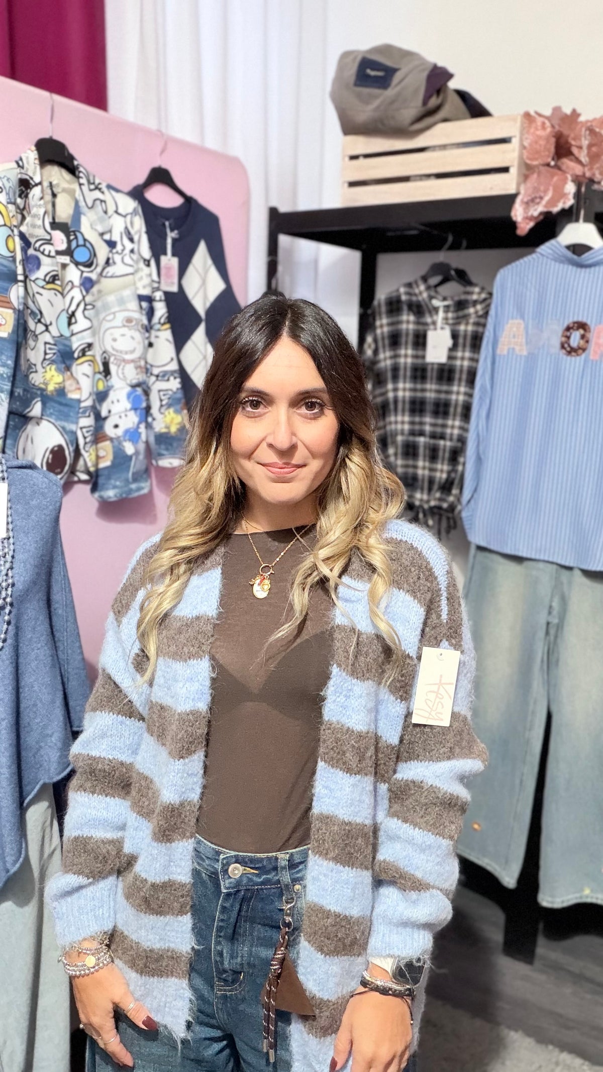 Cardigan  righe azzurro
