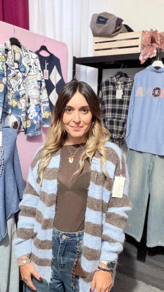 Cardigan  righe azzurro