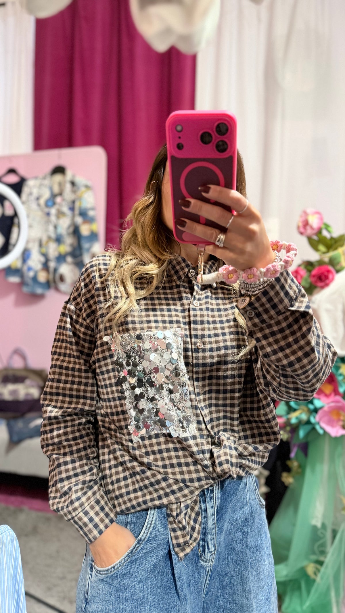 Camicia quadri tasca paillettes