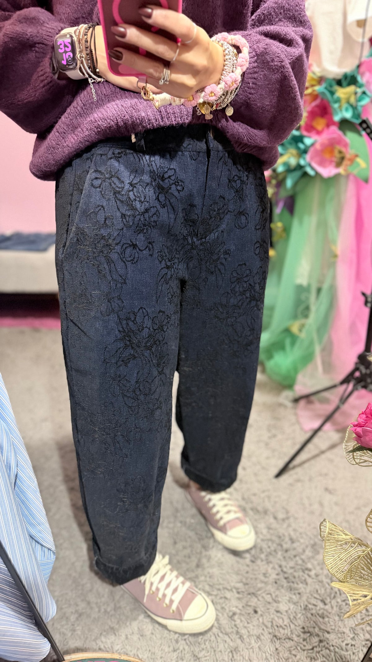 Pantalone fiori cinigliato