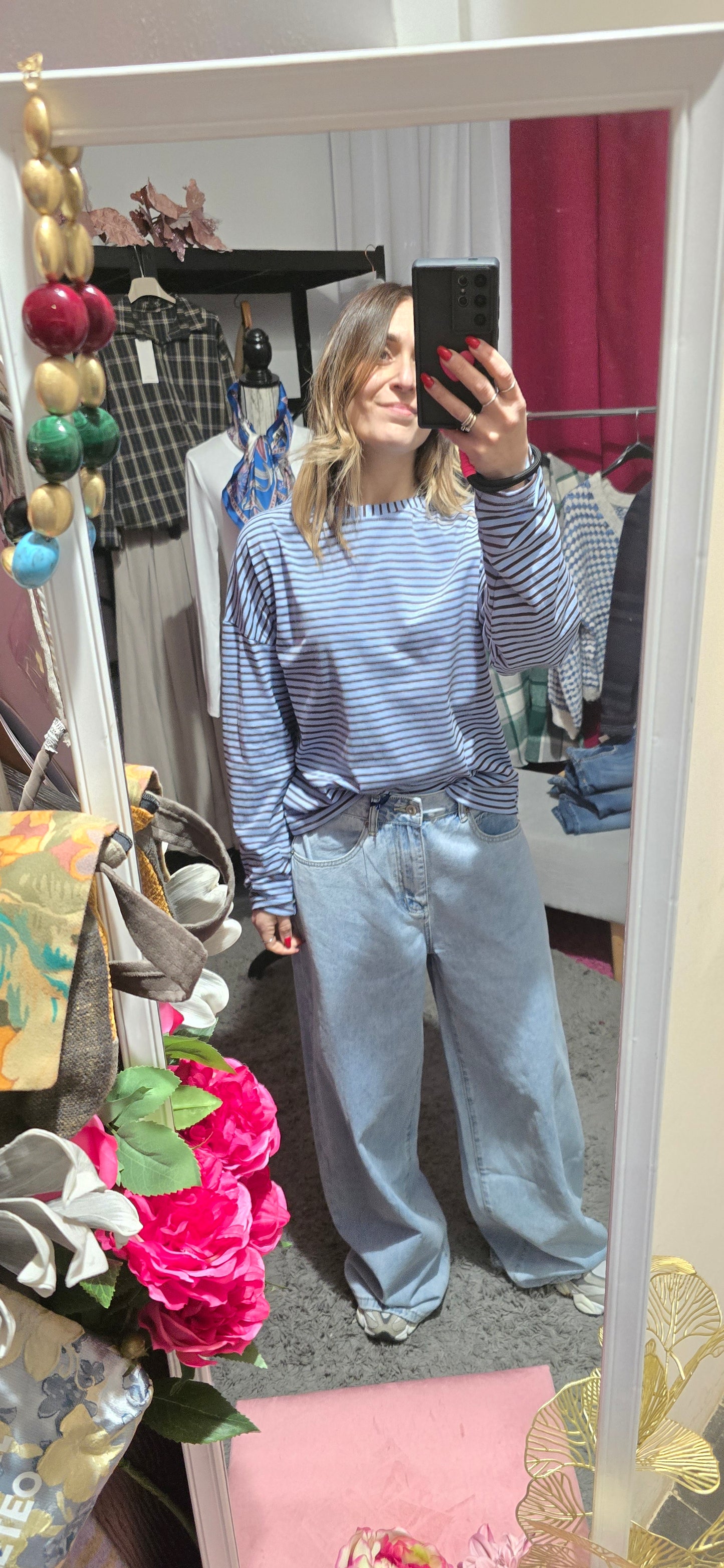 T shirt righe celeste /moro