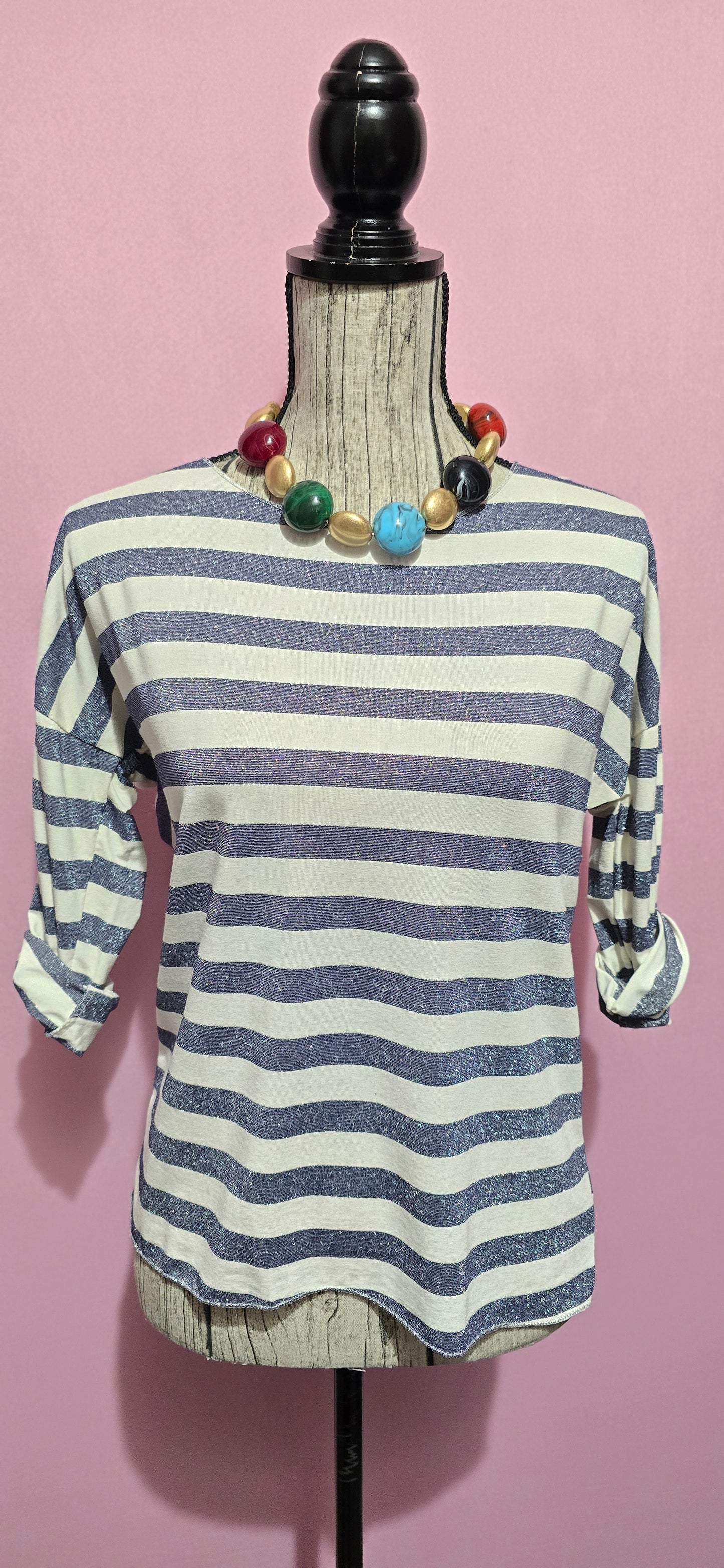 Maglia righe lurex blu