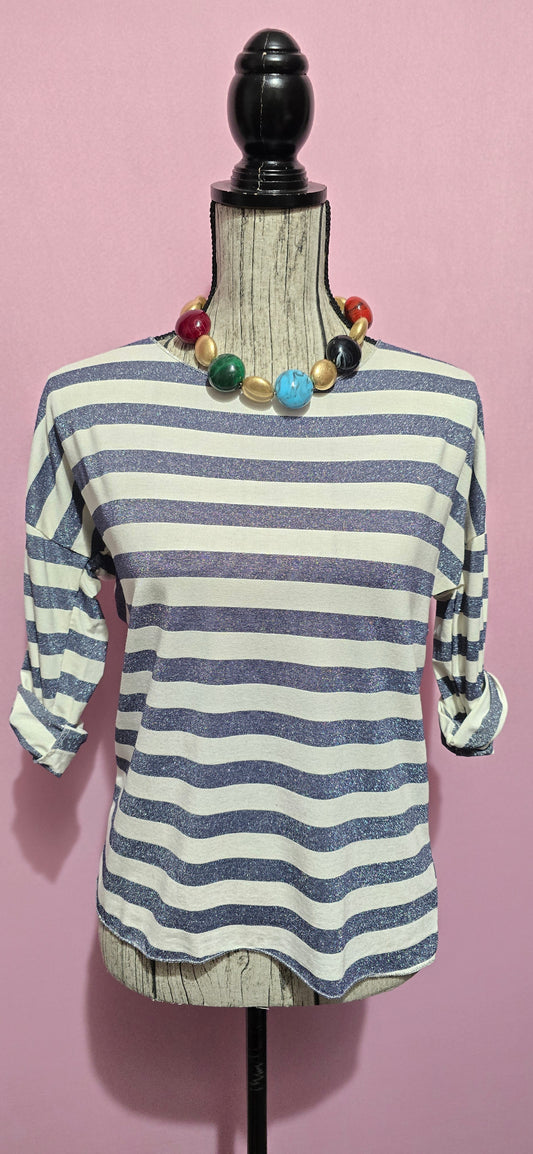 Maglia righe lurex blu