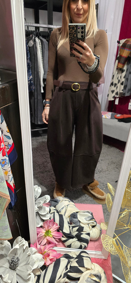 Pantalone ampio  felpato moro