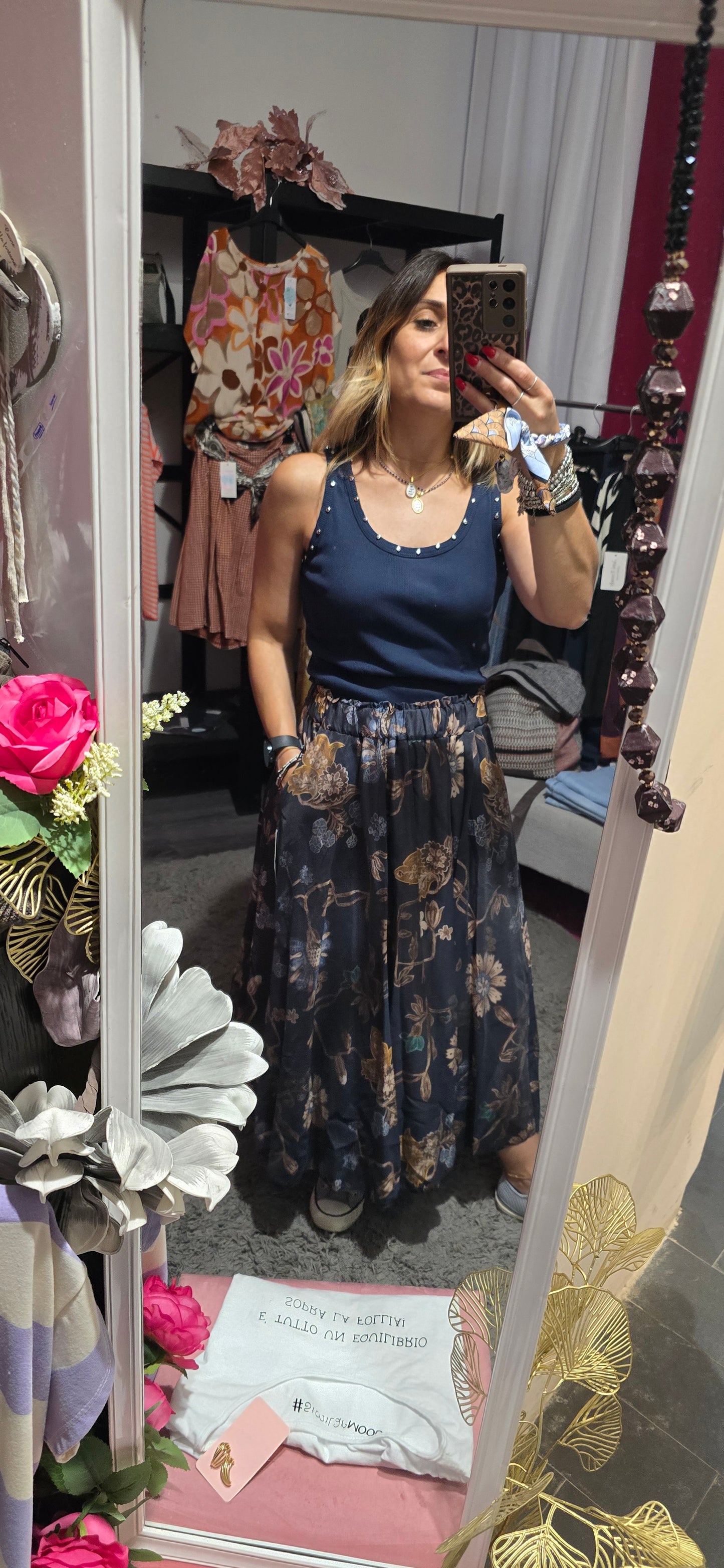 Gonna effetto seta blu