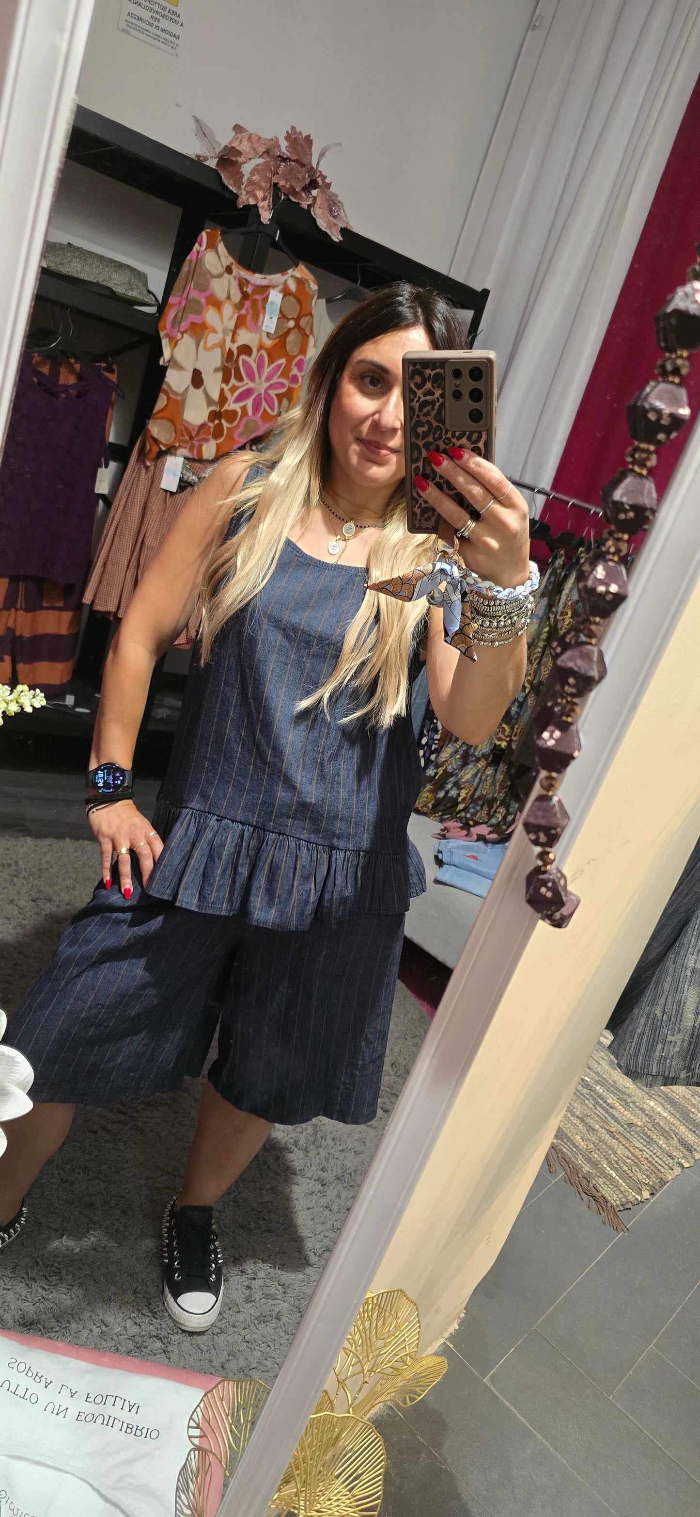 Blusa lyoncell a righe con balze