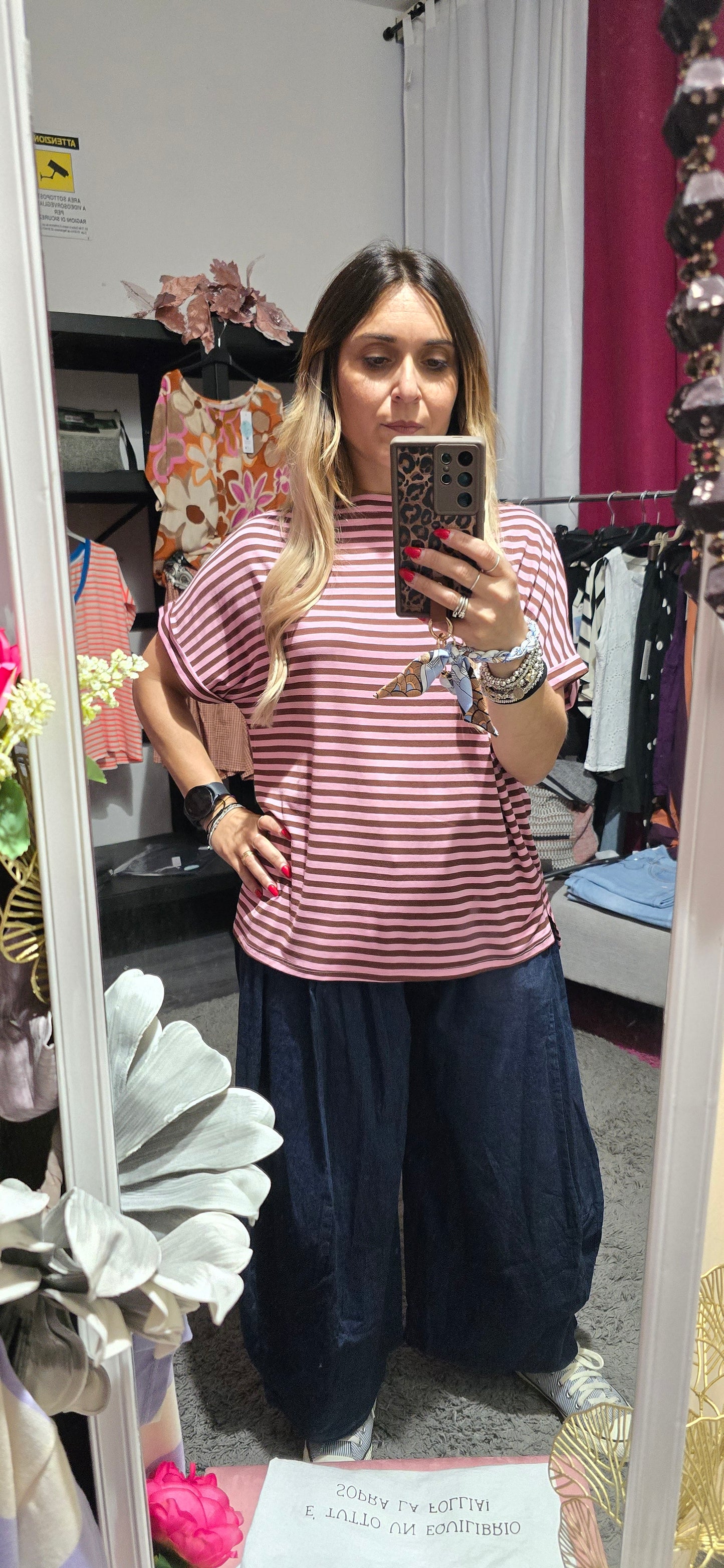 Maglia righe rosa moro