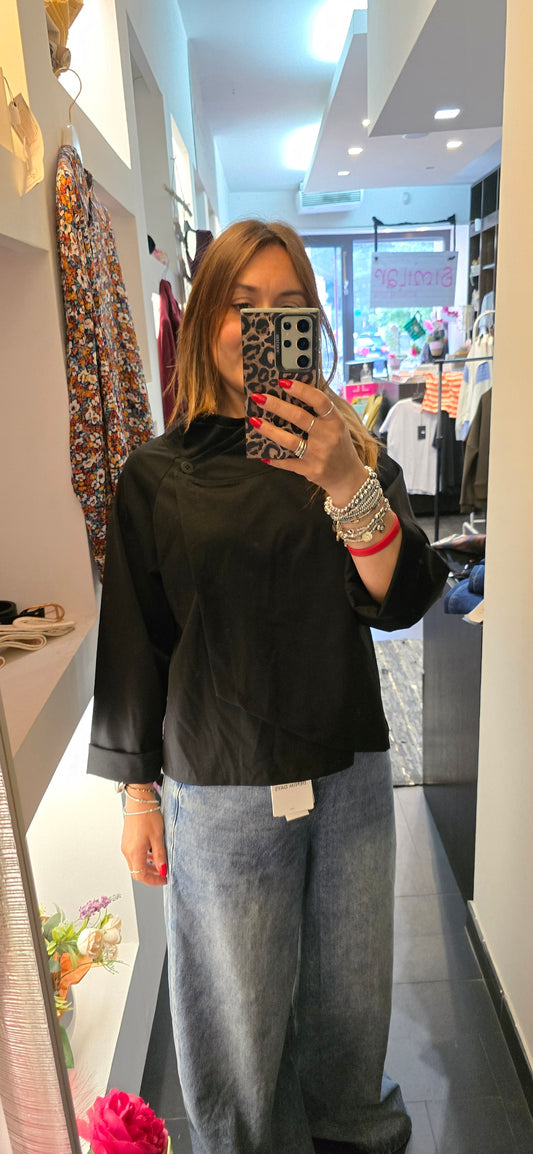 Casacca asimmetrica a portafoglio nero