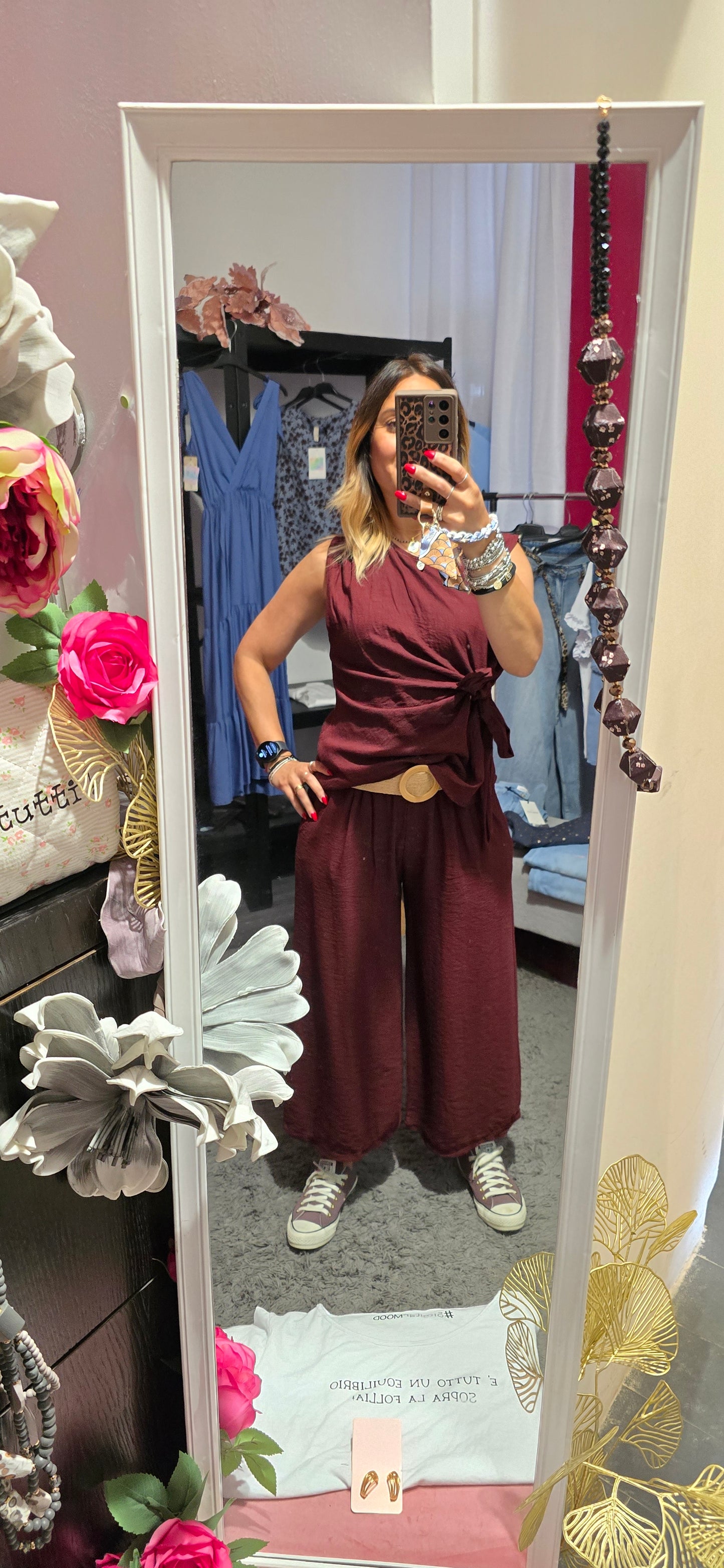 Pantalone capri viscosa bordeaux