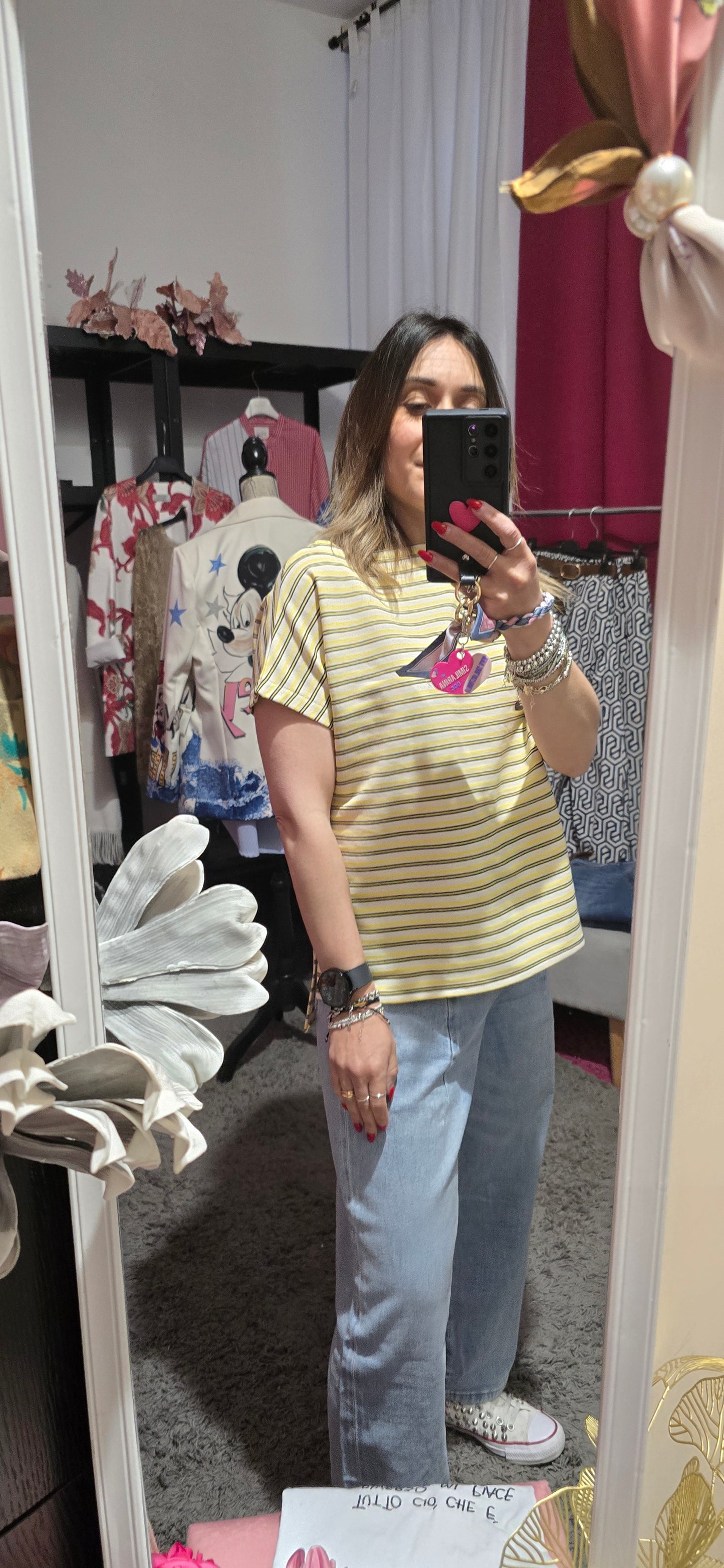 T shirt righe doppia lunghezza yellow