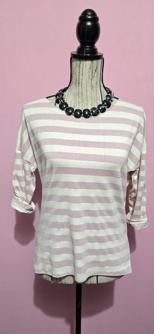 Maglia righe lurex rosa