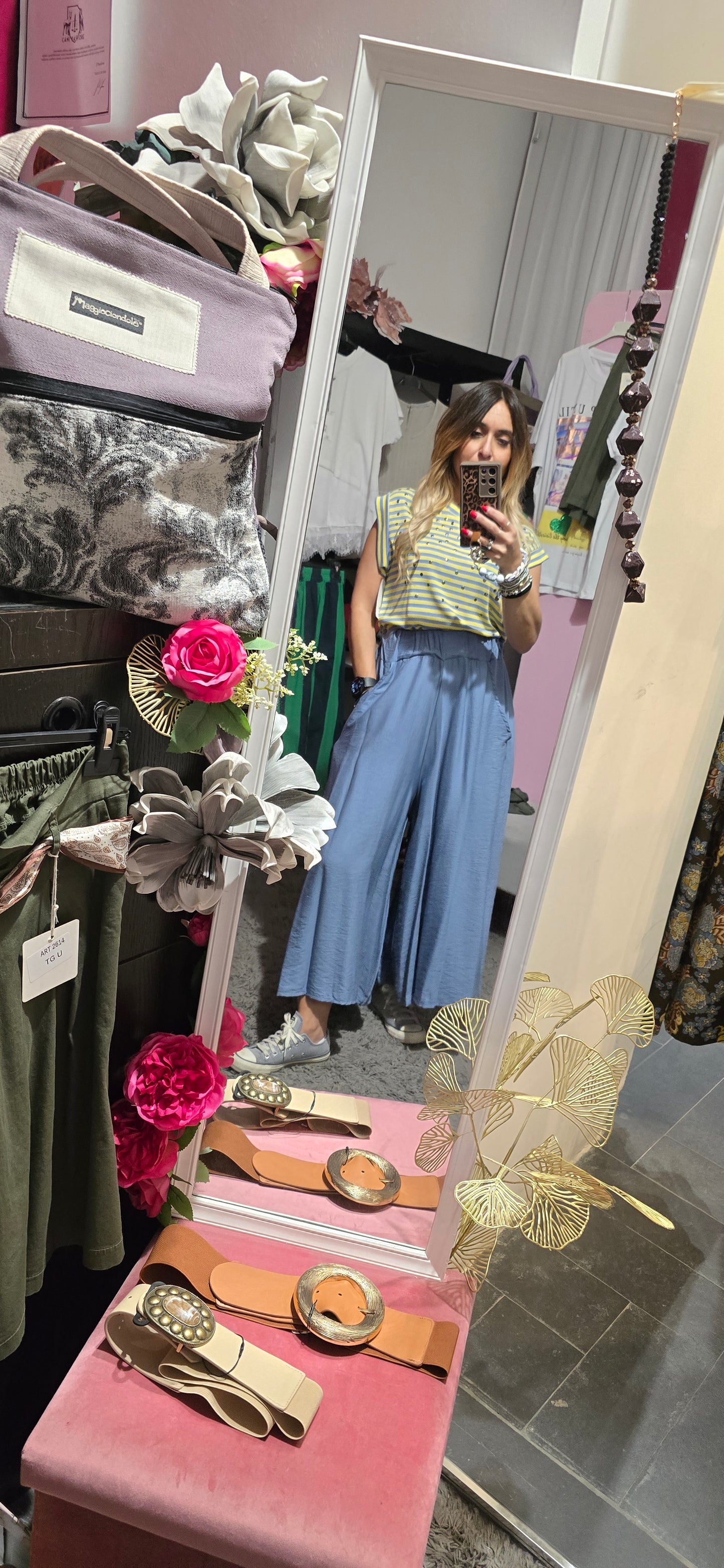 Pantalone viscosa azzurro