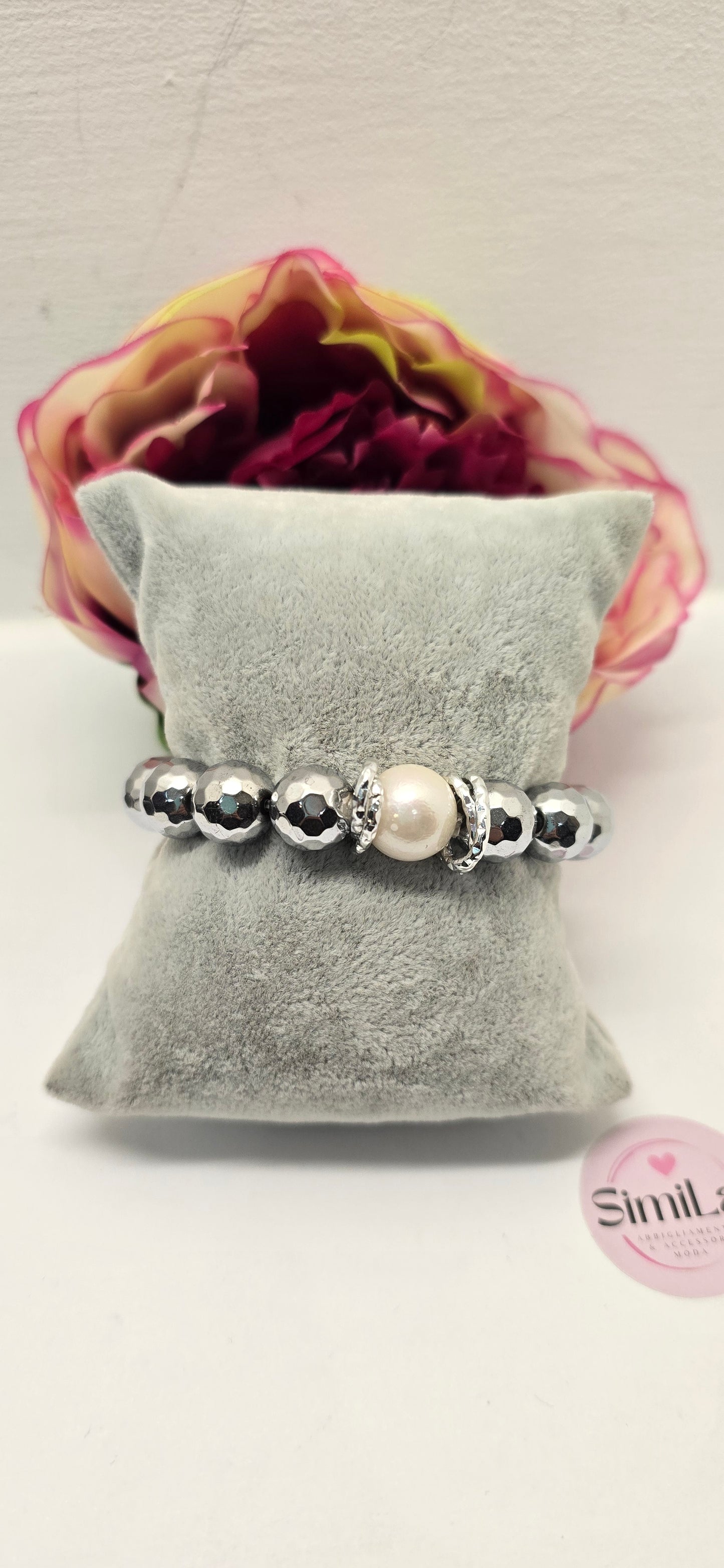 Bracciale pietra ematite e perla di fiume