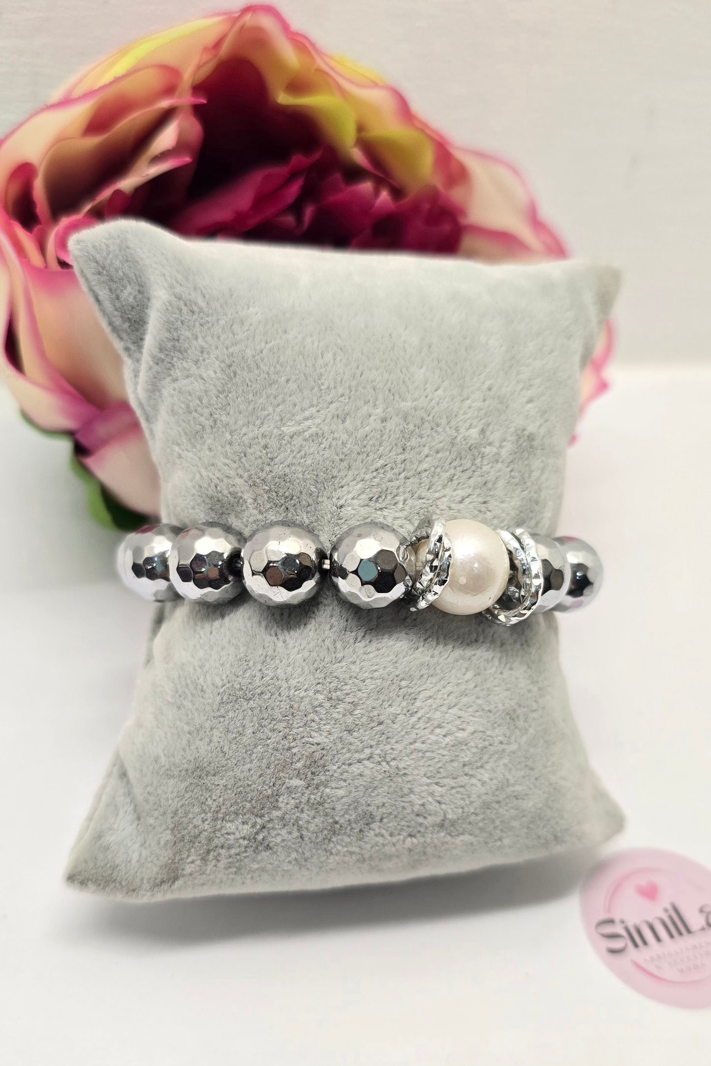 Bracciale pietra ematite e perla di fiume