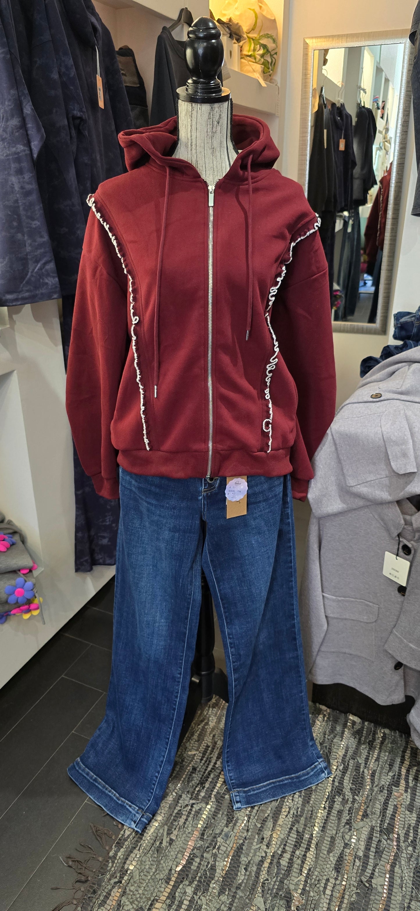 Felpa zip bordeaux con rouge