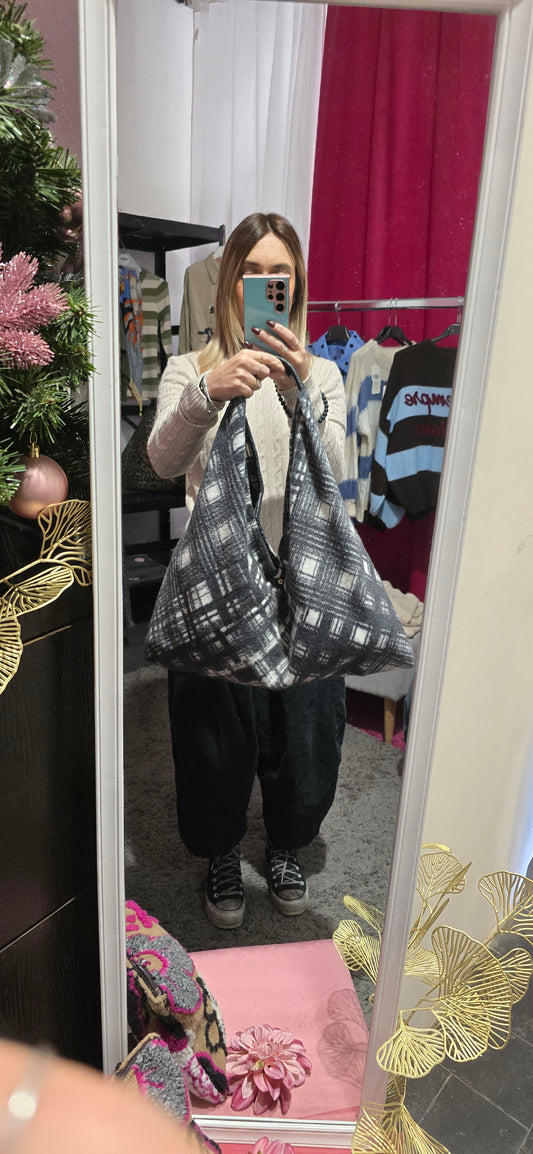 La Fuffy bag quadri grigio