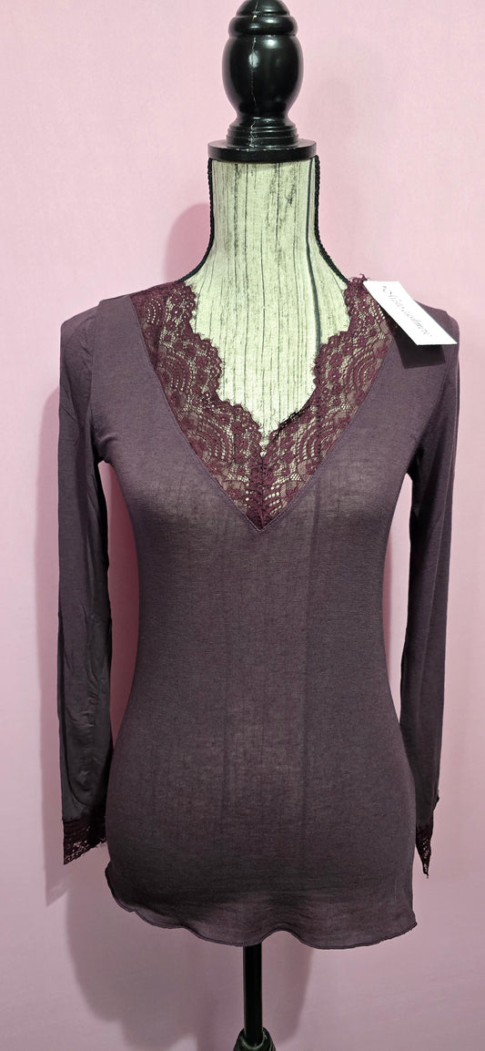 Magliettina misto cashemere pizzo