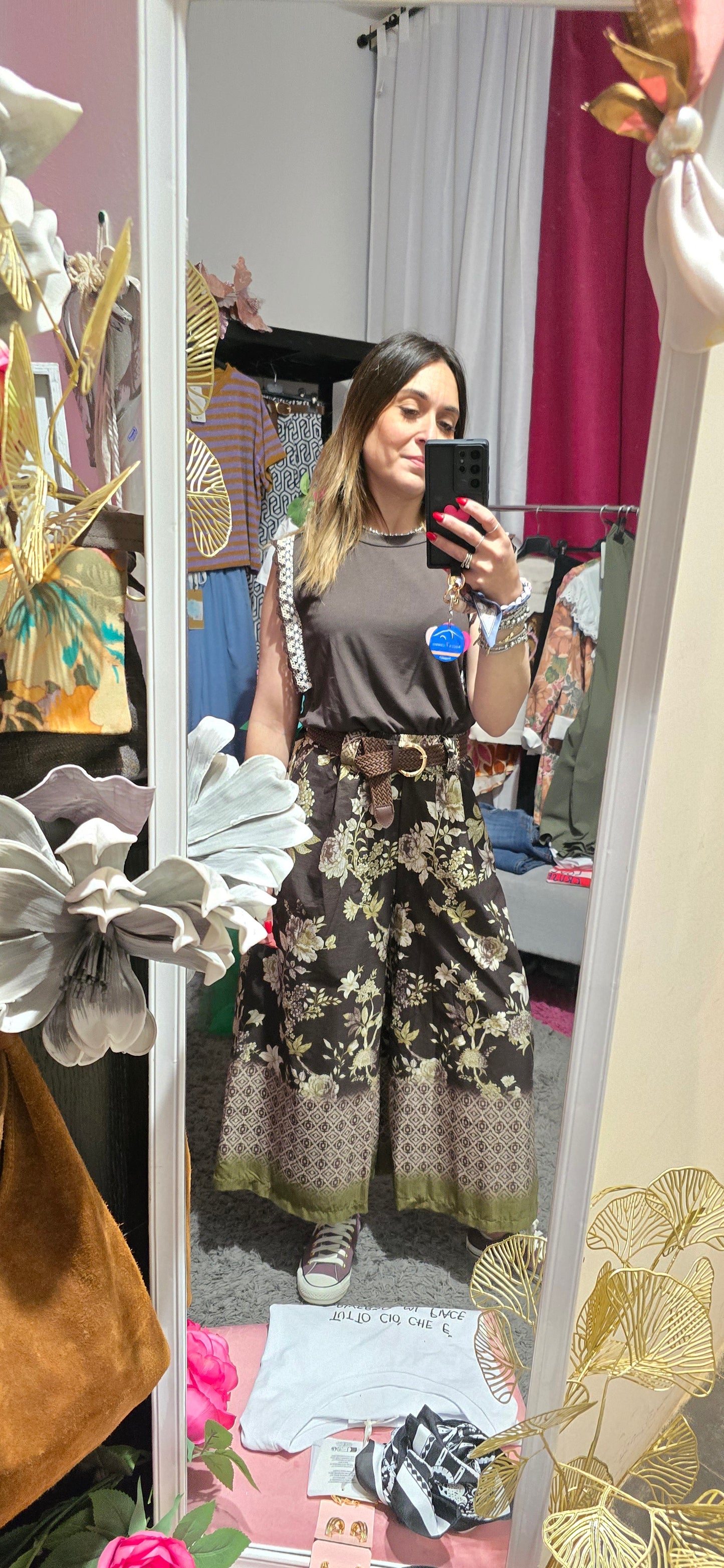 Pantalone palazzo crop fiorato
