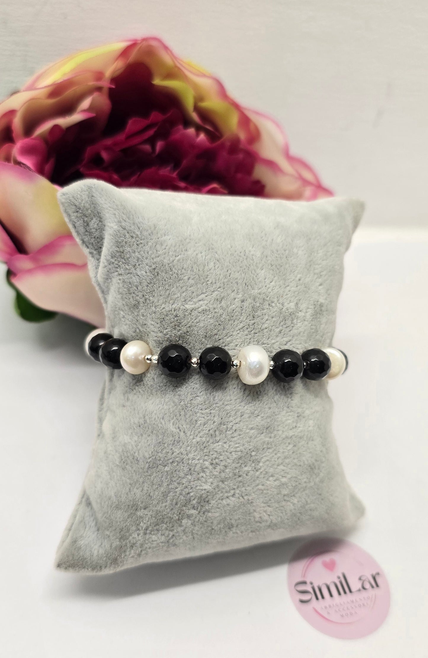 Bracciale perle di fiume e onice