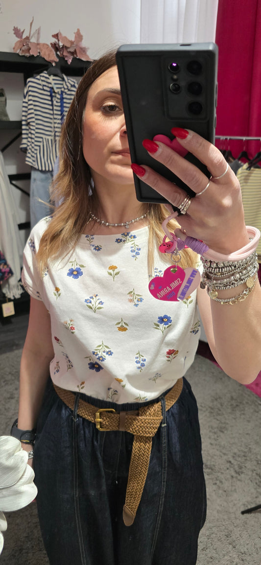 T shirt fiori panna