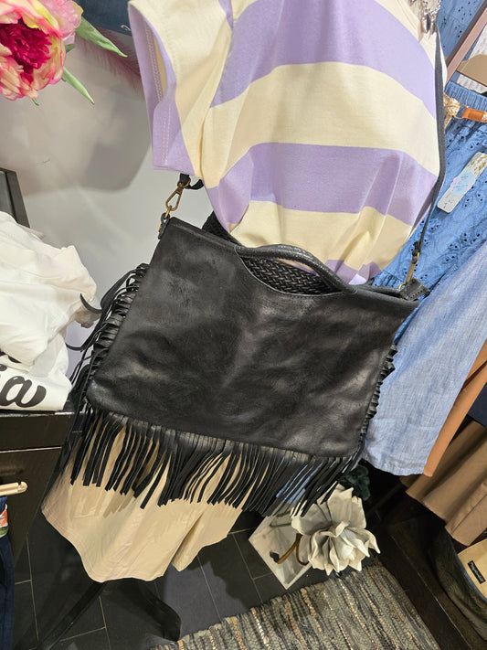 Borsa  pelle frange nera