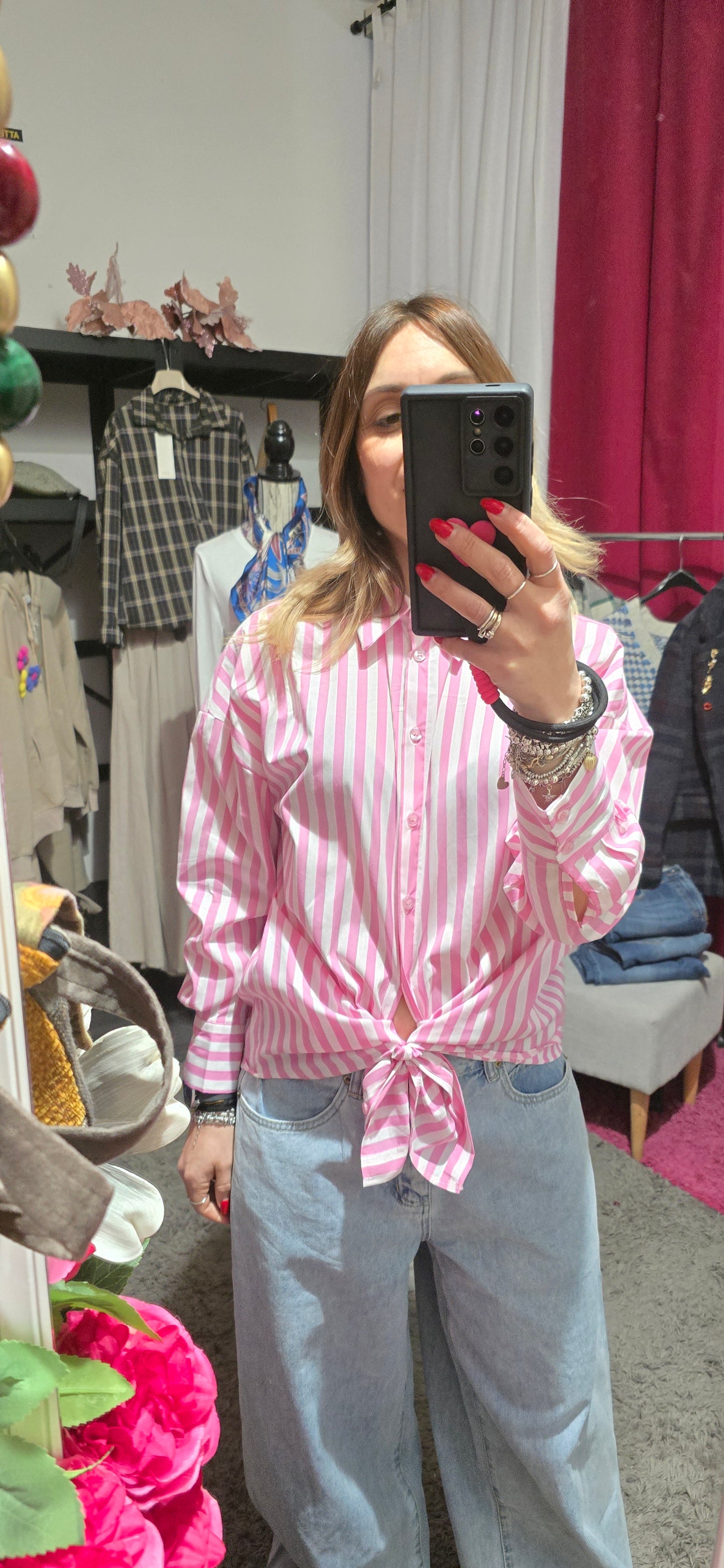 Camicia righe rosa bubble
