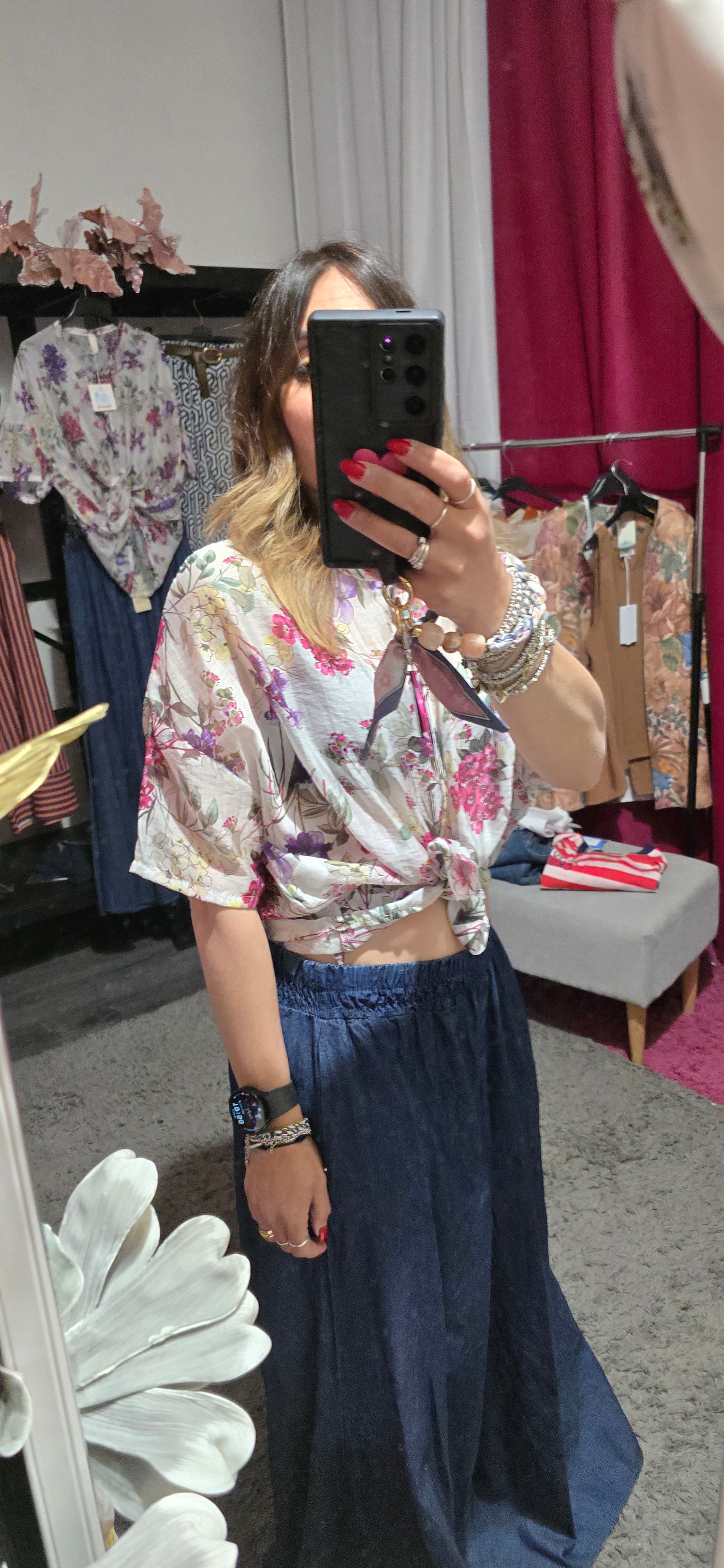 Camicia fiori fucsia