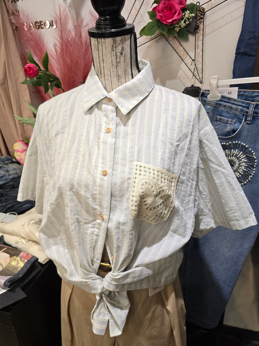 Camicia righe con taschino macrame'
