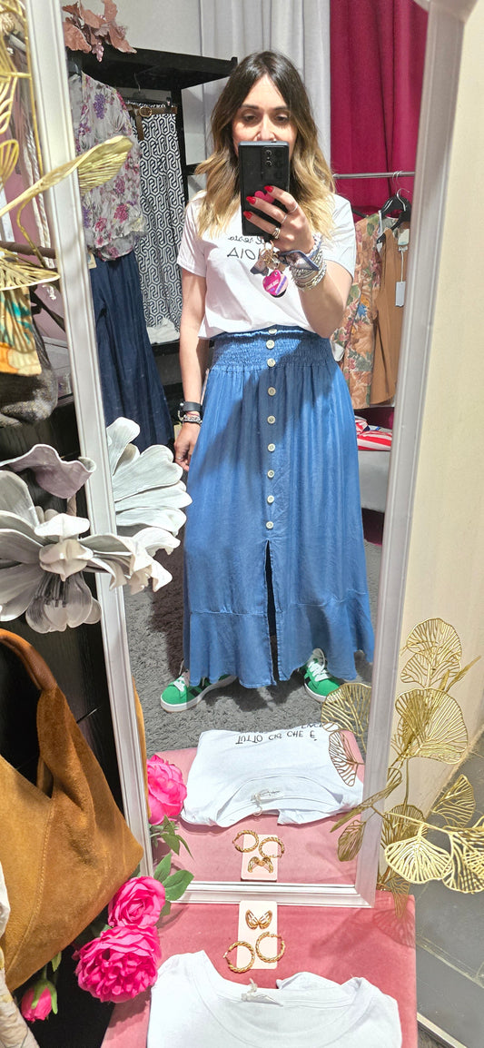 Gonna jersey jeans con bottoni