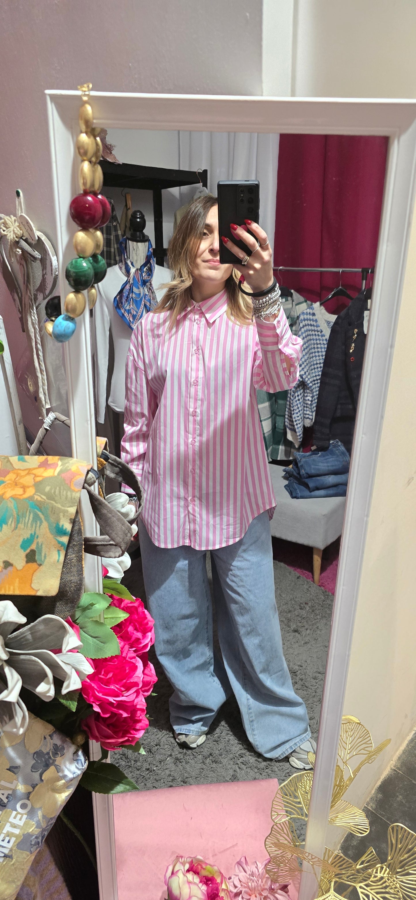 Camicia righe rosa bubble