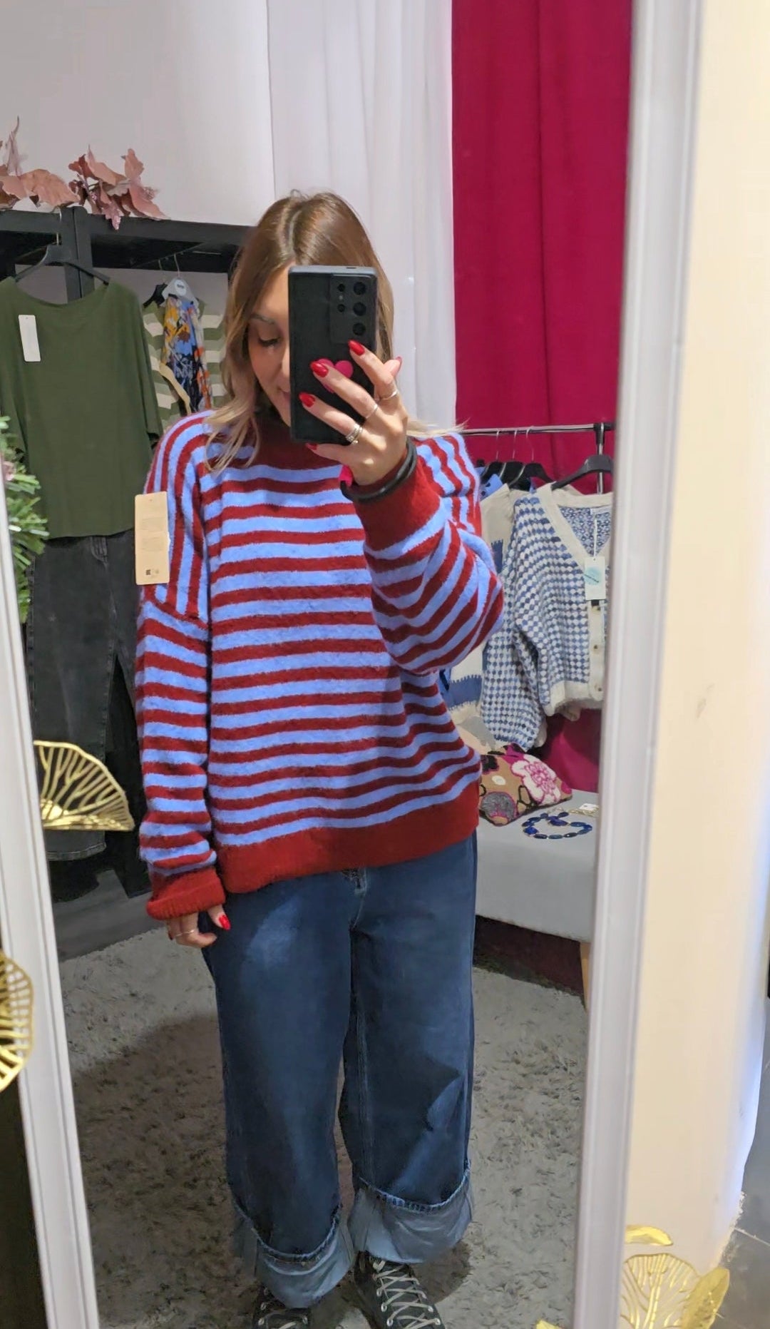 Maglia righe bordeaux/ jeans