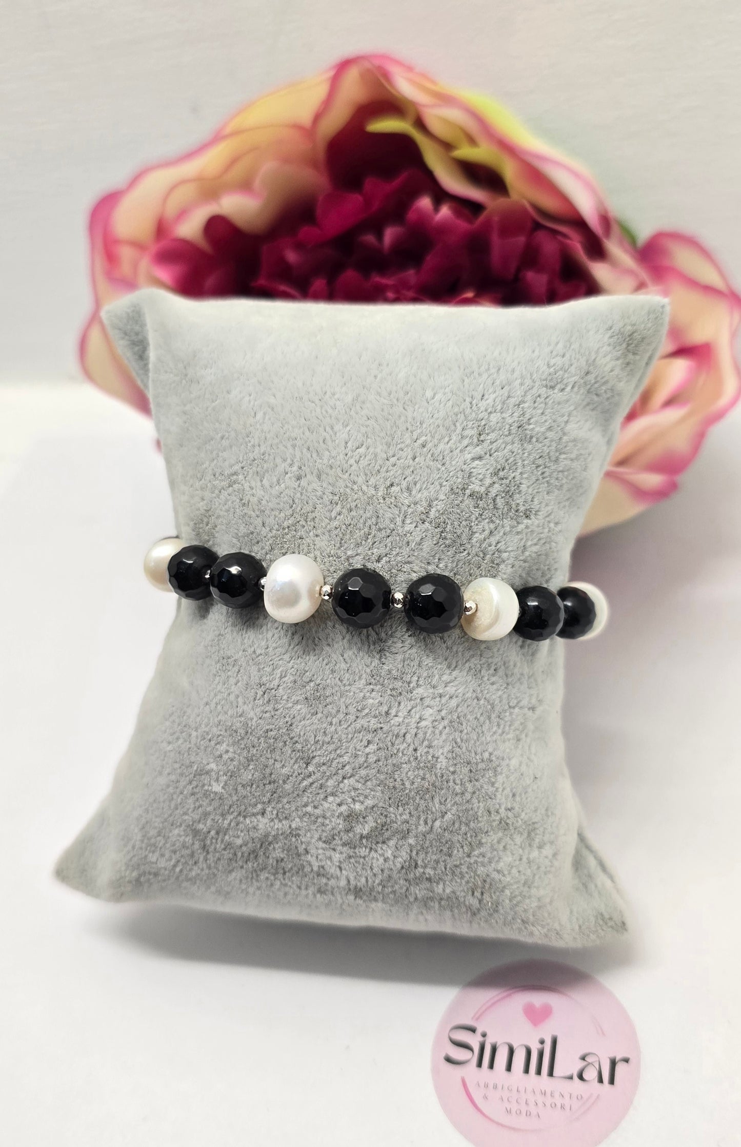 Bracciale perle di fiume e onice