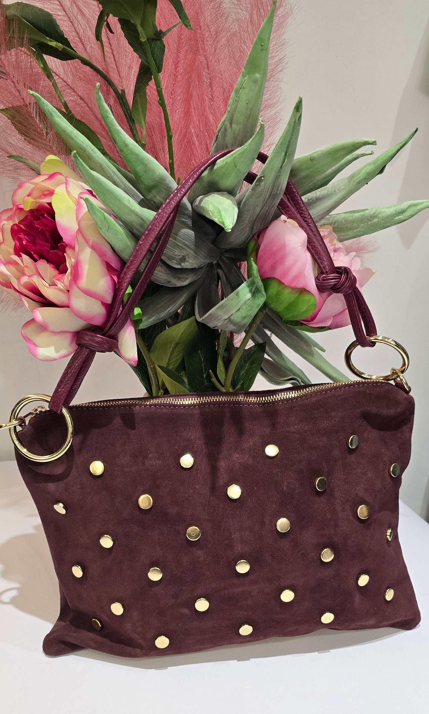 Borsa borchie borgogna