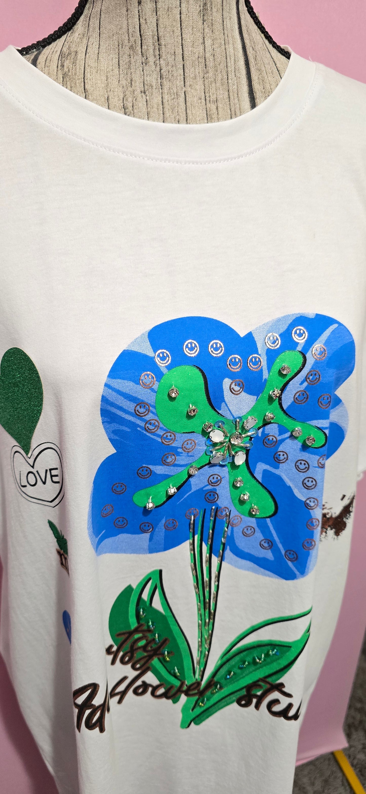 T shirt oversize fiore perline