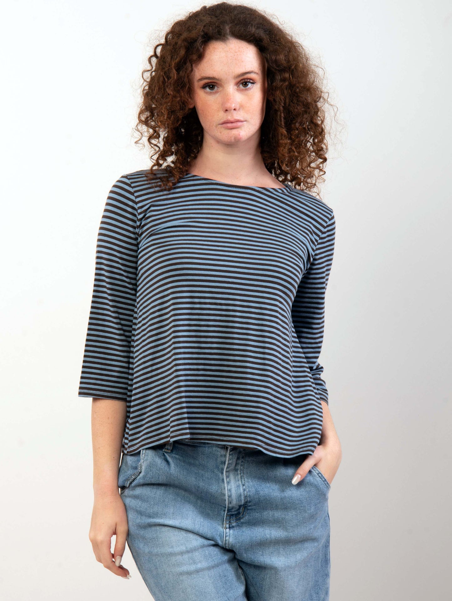 Tshirt viscosa righe azzurro/ marrone