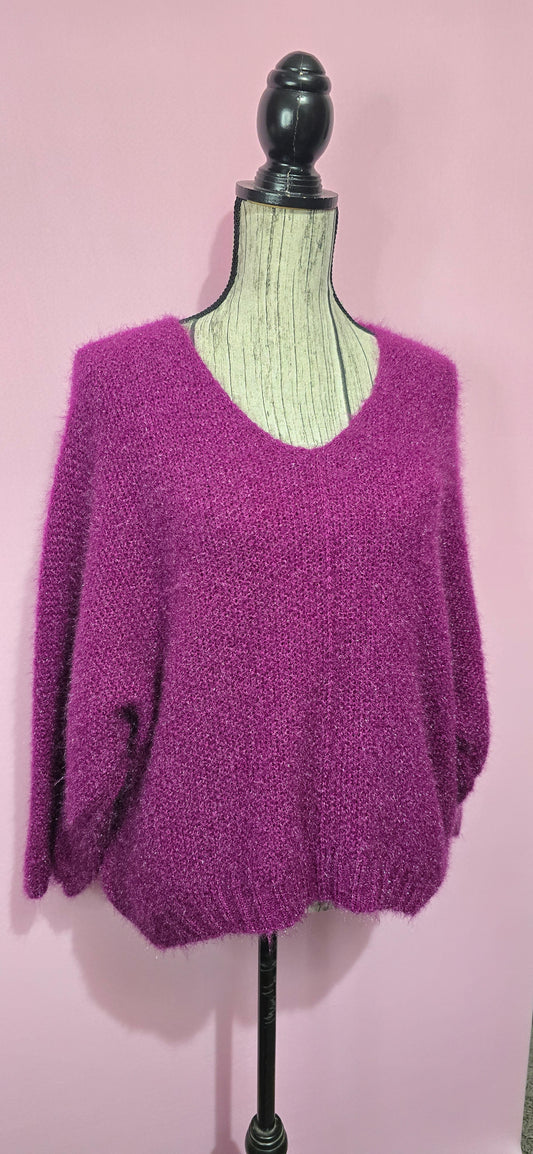 Maglione scollo a v magenta haze