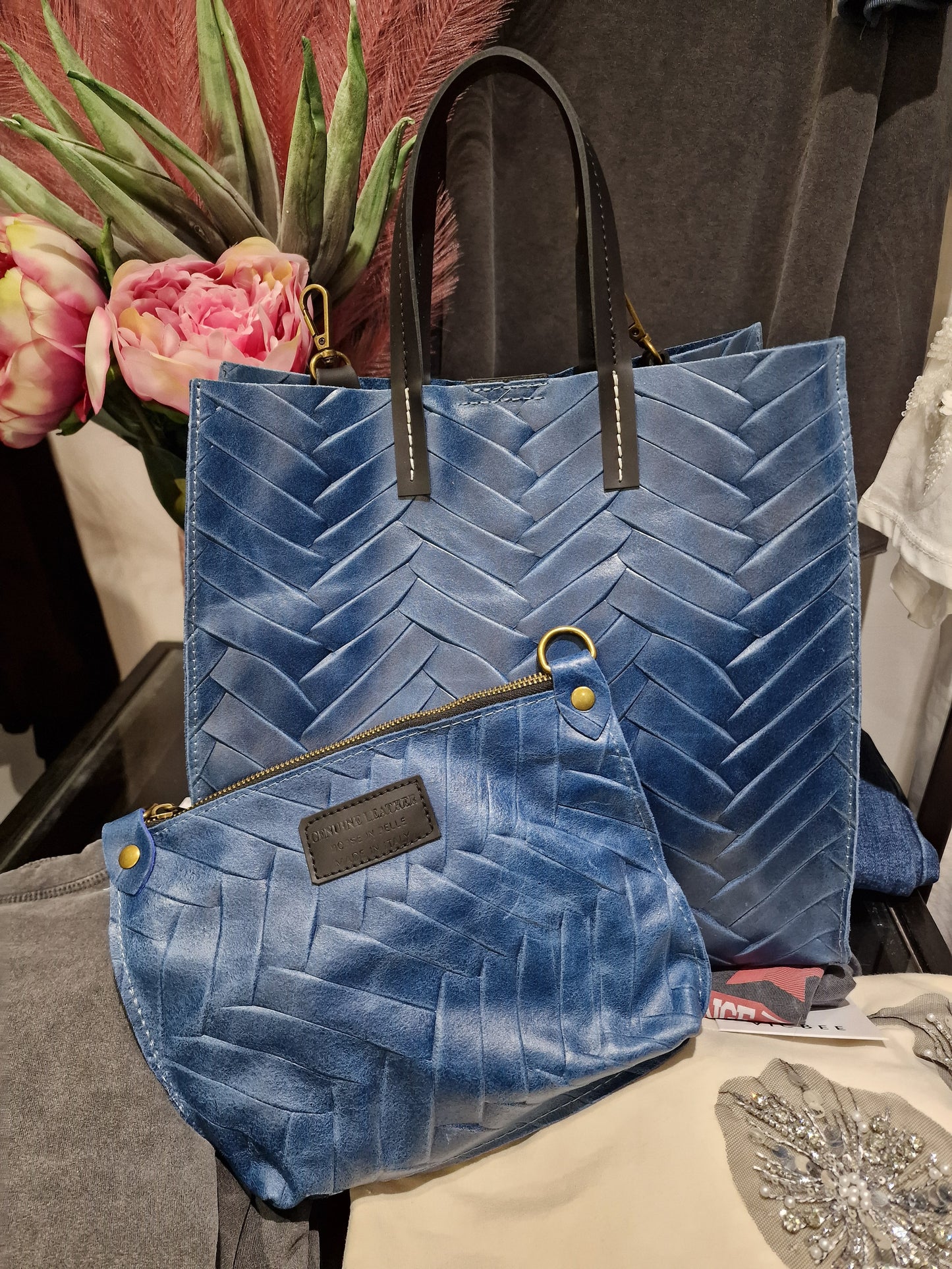 Shopping bag in pelle jeans