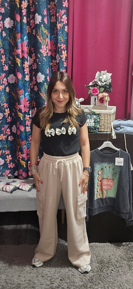Pantalone tuta crema cargo